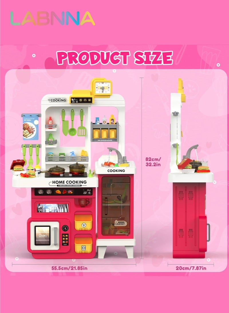 LABNNA 68 PCS Kids Kitchen Playset,Toddler Kitchen Playset for Toddlers 3+ Years, 32.2IN Play Kitchen with Spraying, Light Sound, Cooking Stove, Play Sink, Oven and Toy Kitchen Accessories (Red) - Image 5